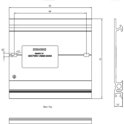 Rail profilé API 6.3" Siemens SIMATIC S7-1500, avec vis de mise à la terre 