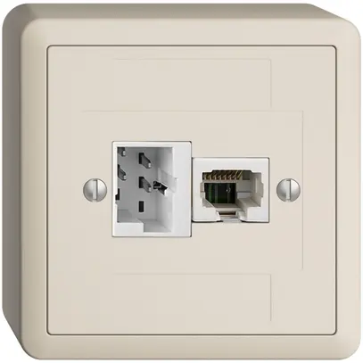 Prise AP 1×T+T,1×RJ45/u 4P EDIZIOdue crema, ITplus ITM 