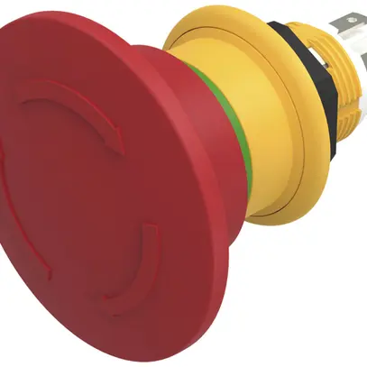 Pulsante a fungo EAO 61 1NC raccordo da saldare 12…28V Ø16mm rosso/verde 