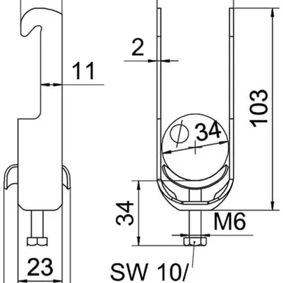 Brida rapida BET 2056 piede a W metallo 28…34mm 1×cavo A2 1.4301 