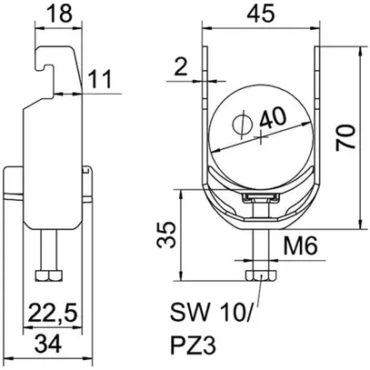 Brida rapida BET 2056 piede a U materia sintetica 34…40mm 1×cavo A2 1.4301 