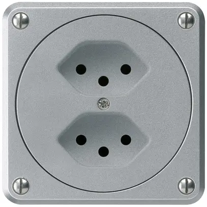 UP-Steckdose robusto 2×Typ 13 aluminium ohne Klappdeckel für Kombination 
