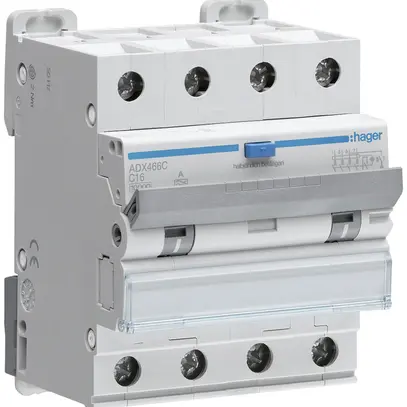 Disgiuntore differenziale Hager RCBO 4P 400V car.C 16A 0.03A tipo A 10kA 4UM 