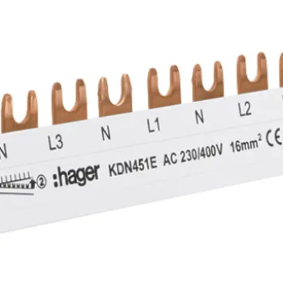 Peigne de raccordement Hager 3L fourche 16mm² 80A 1000×54mm blanc 