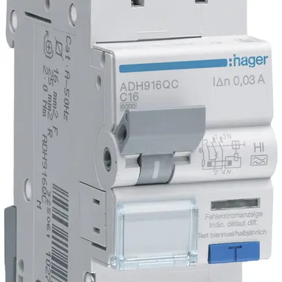 FI/LS-Schalter Hager RCBO QC 2P 230V Char.C 16A 0.03A 6kA 2TE 