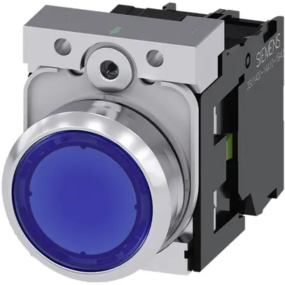Poussoir lumineux Siemens SIRIUS ACT a.support+LED 1F bleu métal brillant 