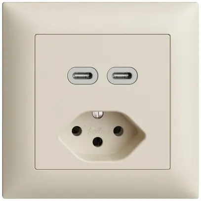 Prise ENC USB 2×type C + type 13 Feller EDIZIOdue FMI 230V 3000mA crema 