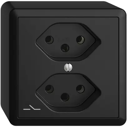 Presa AP EDIZIOdue 2×T13 nero 1×S con shutter 