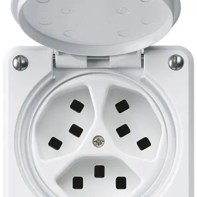 Presa Hager robusto, 3×T23, con coperchio A, bianco 