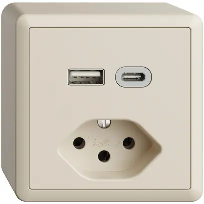 Prise AP USB type A+C + type 13 Feller EDIZIOdue FX54 230V 3000mA crema 