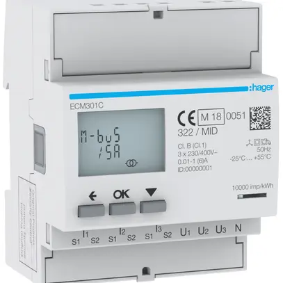 Contatore energia AMD HA ECM301C 3P indiretto x/5A M-Bus MID import+export 2T+2T 