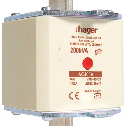 Fusibile HPC Hager DIN3c 400VAC 289A 200kVA gTr segnalatore centrale inox. 