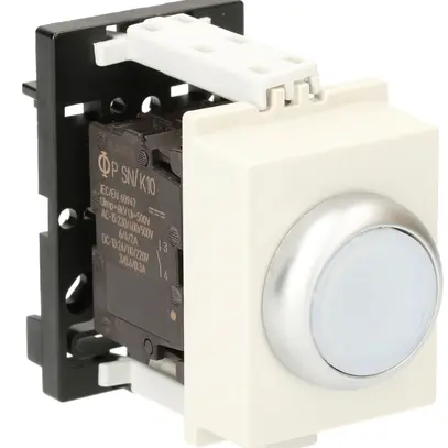 Poussoir lumineux AMD K&N, 230VAC, 1F/1O 6A, 2UM, calotte blanc 