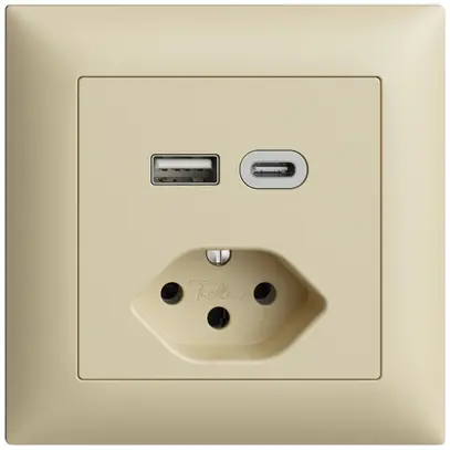Prise ENC USB type A+C + type 13 Feller EDIZIOdue FMI 230V 3000mA vanille 