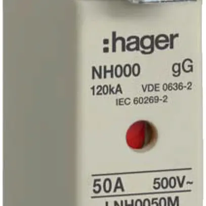 Fusibile HPC Hager DIN000 500VAC 50A gG/gL segnalatore doppio antiruggine 