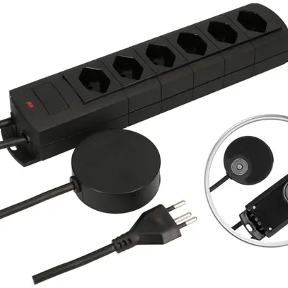Presa multipla MH 6×T13 Prime-Line Td 3×1mm² 5m nero interruttore est. magneti 
