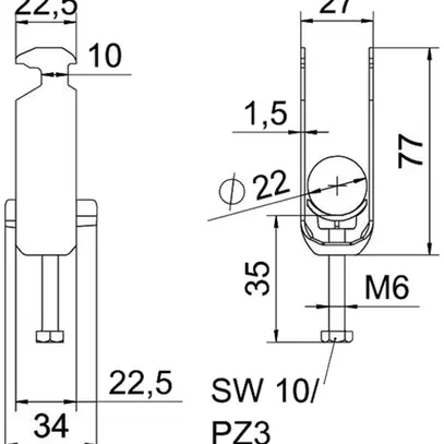 Schnellverleger BET 2056 H-Fuss Kunststoff 16…22mm 2×Kabel Aluminium 