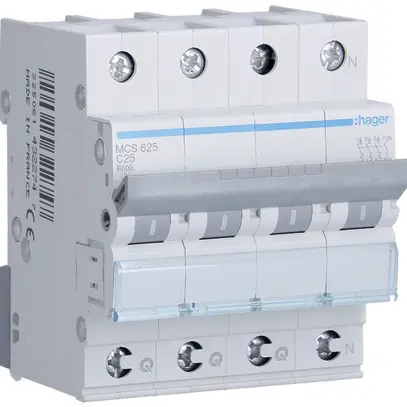 Disgiuntore Hager MCB quickconnect 4P 415V tipo C 25A Icn 6kA 4UM 