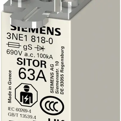Fusibile HPC Siemens SENTRON 3NE SITOR DIN-000 63A gS, indicatore frontale 