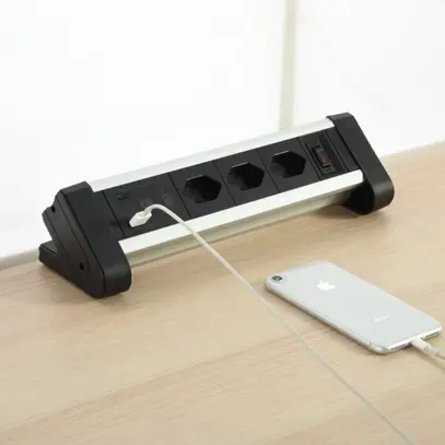Modulo da tavolo ALU 3×T13 1×USB-A/1×USB-C 3m 3×1mm² interruttore ne/alu 