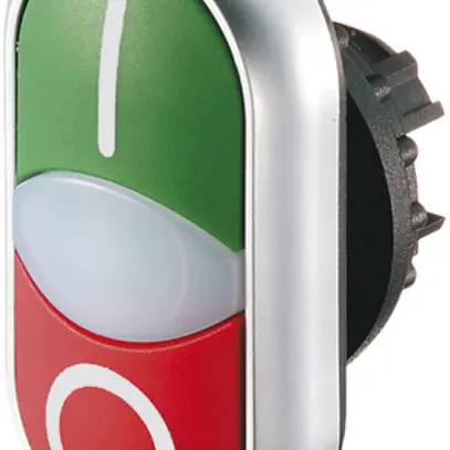 Bouton-poussoir double ETN RMQ plat I/O vert/rouge, anneau chromé 