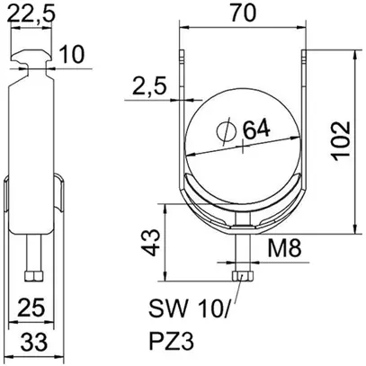 Schnellverleger BET 2056 H-Fuss Metall 58…64mm 1×Kabel Stahl tfZn 