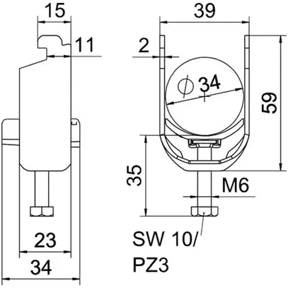 Fixation rapide BET 2056 pied à N matière synthétique 28…34mm 1×câble A2 1.4301 