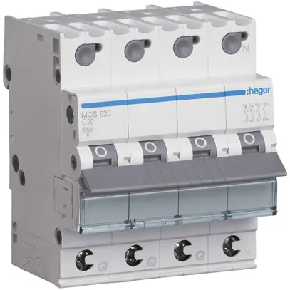 Disgiuntore Hager MCB quickconnect 4P 415V tipo C 20A Icn 6kA 4UM 
