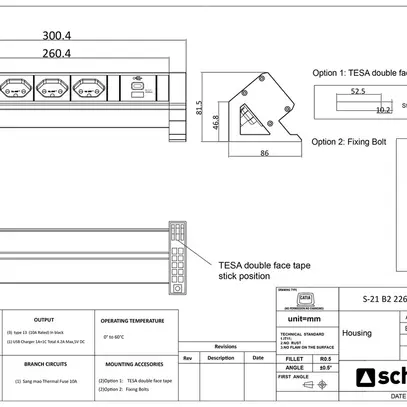 Prise multiple de table Desk-Mountain 3×T13/1×USB-A/1×USB-C 3m T12 F=10A 