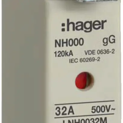 Fusible HPC Hager DIN000 500VAC 32A gG/gL avertisseur double antirouille 