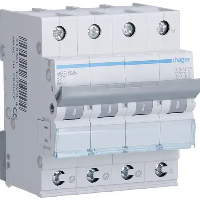 Disgiuntore Hager MCB quickconnect 4P 415V tipo B 25A Icn 6kA 4UM 