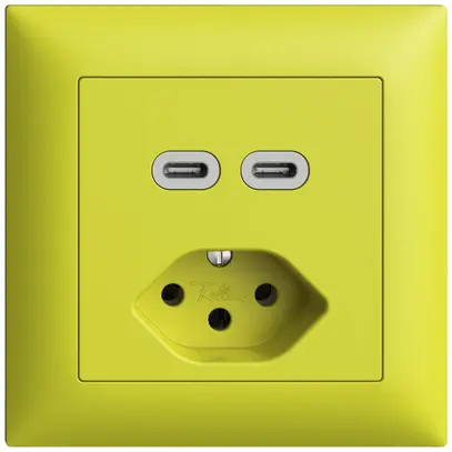 Prise ENC USB 2×type C + type 13 Feller EDIZIOdue FMI 230V 3000mA lemon 