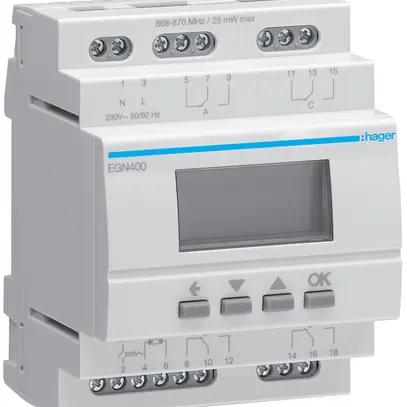 Interrupteur horaire Hager digital multifonction 4 can. Bluetooth 4 inv.16A 2UM 