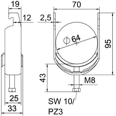Fixation rapide BET 2056 pied à U métal 58…64mm 1×câble A4 1.4571 