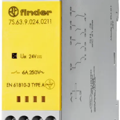 Relais de commutation AMD Finder 7S.63, 2F+1O(+1F) 6A/24VDC AgSnO2, SIL 3 