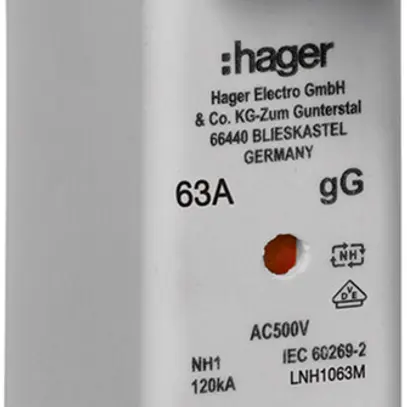 Fusibile HPC Hager DIN1c 500VAC 63A gG/gL segnalatore doppio antiruggine 