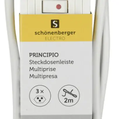 Prise multiple PRINCIPIO 3×type 13 horizontal câble 2m interrupteur blanc 