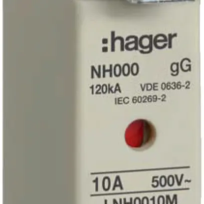 Fusibile HPC Hager DIN000 500VAC 10A gG/gL segnalatore doppio antiruggine 