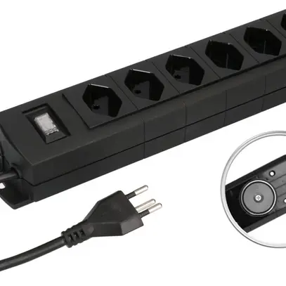 Steckdosenleiste MH 6×T13 Prime-Line Td 3×1mm² 3m schwarz Schalter Magnete 