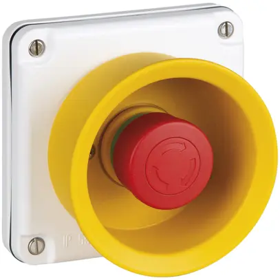 Bouton arrêt d'urgence ENC AWAG, IP55, collerette de protection 