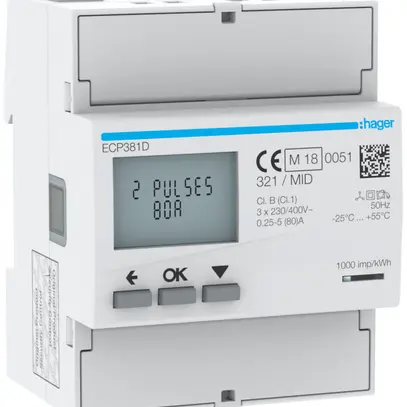 Contatore energia AMD HA ECP381D 3P diretto 80A Impuls S0 MID import+export 2T 