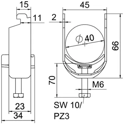 Fixation rapide BET 2056 pied à N matière synthétique 34…40mm 1×câble A2 1.4301 