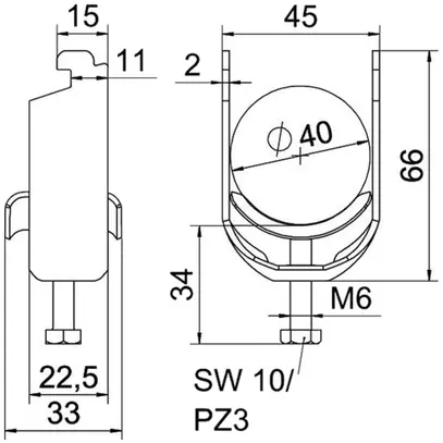 Brida rapida BET 2056 piede a N metallo 34…40mm 1×cavo acciaio Zn-cal-im 