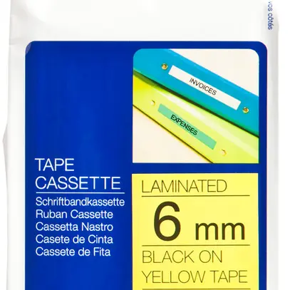 Cassette ruban Brother TZe 6mm×8m, jaune/noir 