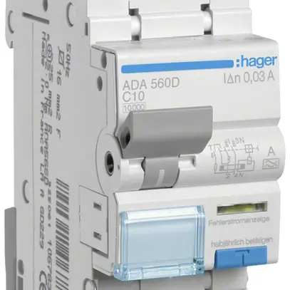 Disjoncteur différentiel Hager RCBO 2P 240V car.C 10A 0.03A type A 10kA 2UM 