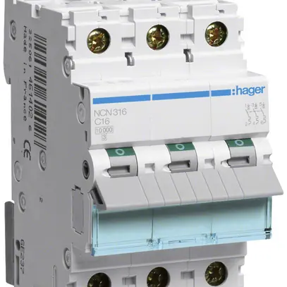 Leitungsschutzschalter Hager MCB 3P 415V Typ C 16A Icn 10kA 3TE 