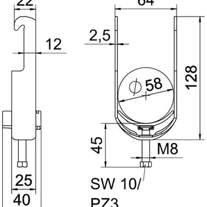 Fixation rapide BET 2056 pied à W matière synthétique 52…58mm 1×câble aluminium 