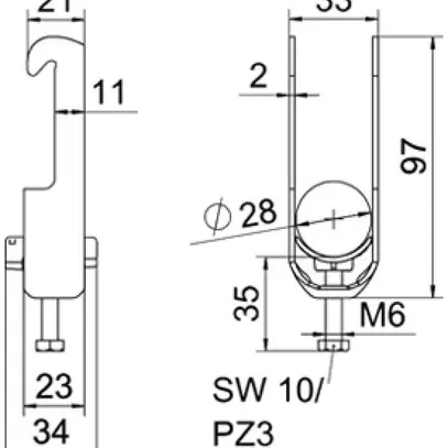 Brida rapida BET 2056 piede a W materia sintetica 22…28mm 1×cavo alluminio 