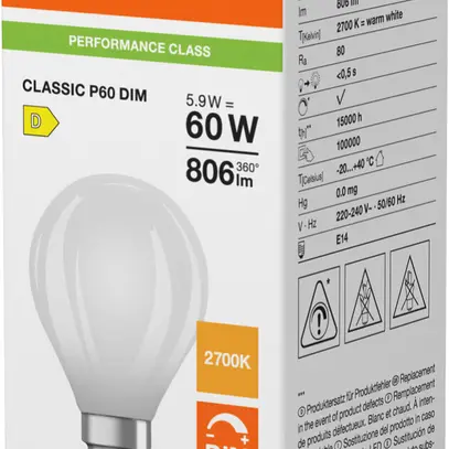 Lampe LED LEDVANCE CLASSIC P E14 5.9W 806lm 2700K VAR Ø45×77mm mat 