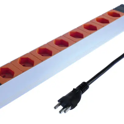 Presa multipla STEBA ALU MODULAR 19" 1UA 8×T23, con cavo 3m T23, 16A arancione 